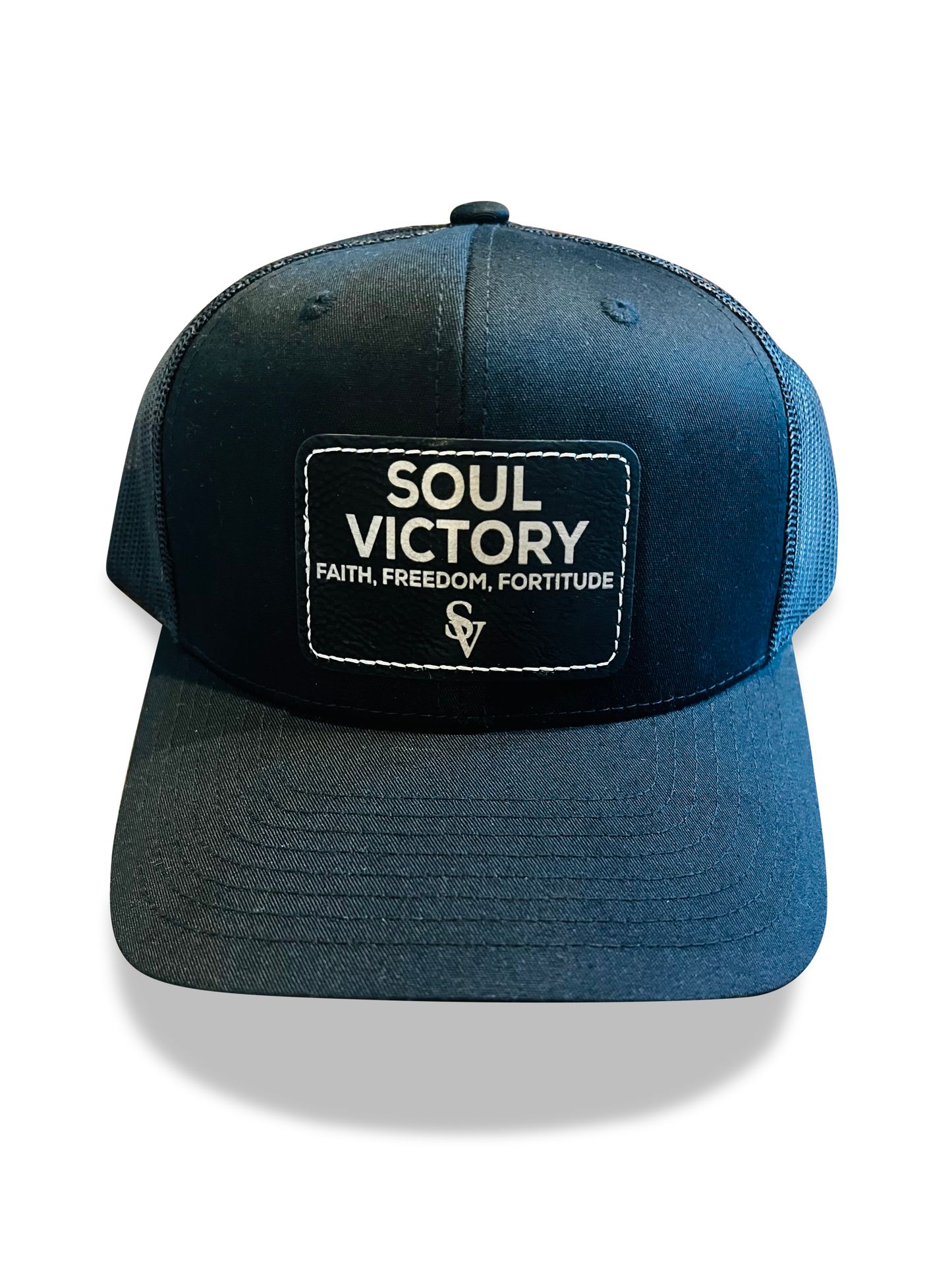 All Black SV 3F's Rectangle Patch Silver Letters, Trucker Hat