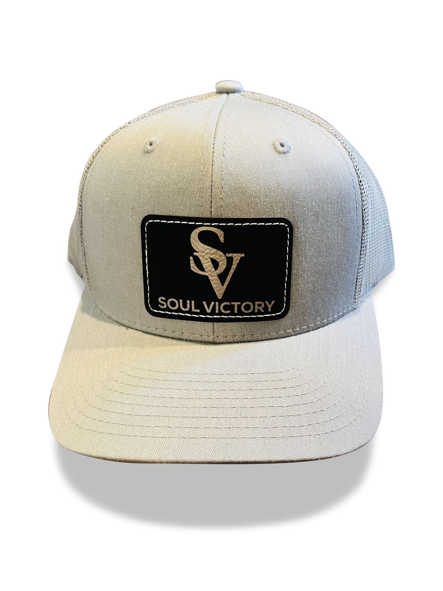 All Heather Grey SV Logo Rectangle Patch Silver Letters, Trucker Hat