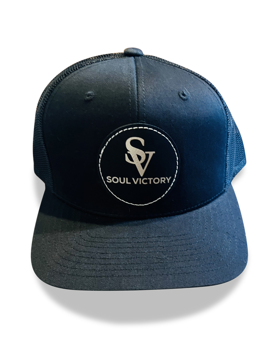 All Black SV Logo Circle Patch Silver Letters, Trucker Hat